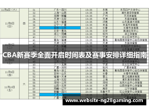 CBA新赛季全面开启时间表及赛事安排详细指南