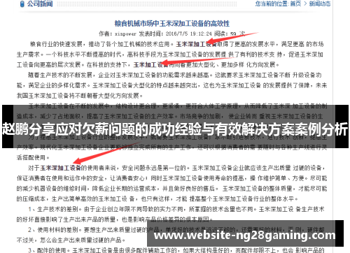 赵鹏分享应对欠薪问题的成功经验与有效解决方案案例分析